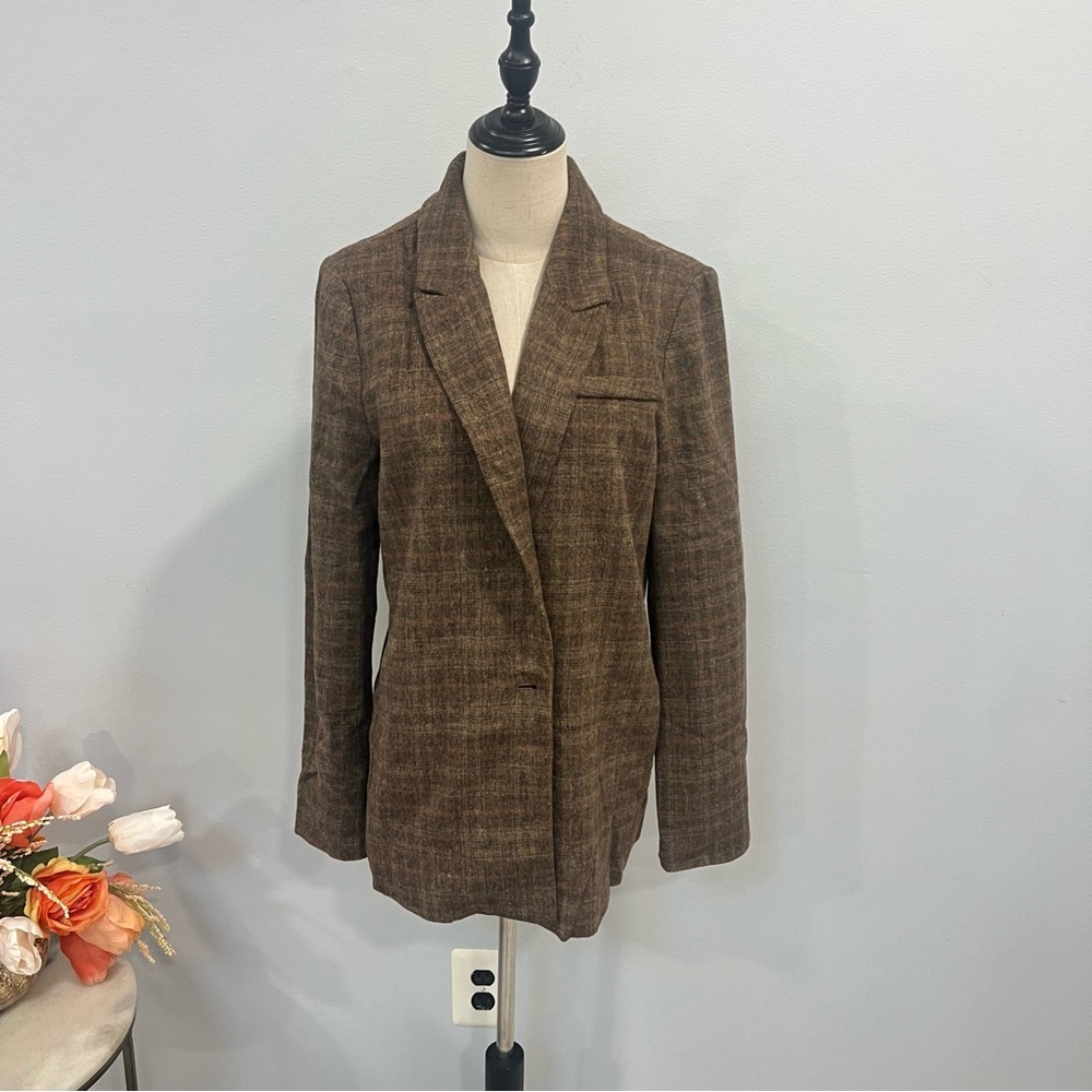 Mia Joy Joyfolie Louve Blazer In Tan & Brown Plaid - Size M - Reemoly